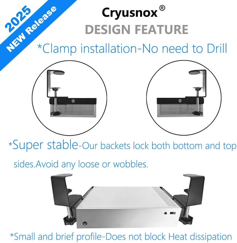 Cryusnox Under Desk Mount for Xbox Series S(Strong clamp Installation,Tool-Free,No Drill,No Tape,Enduring Paint Finish,Compatible with Xbox Series S,Black) - Image 3
